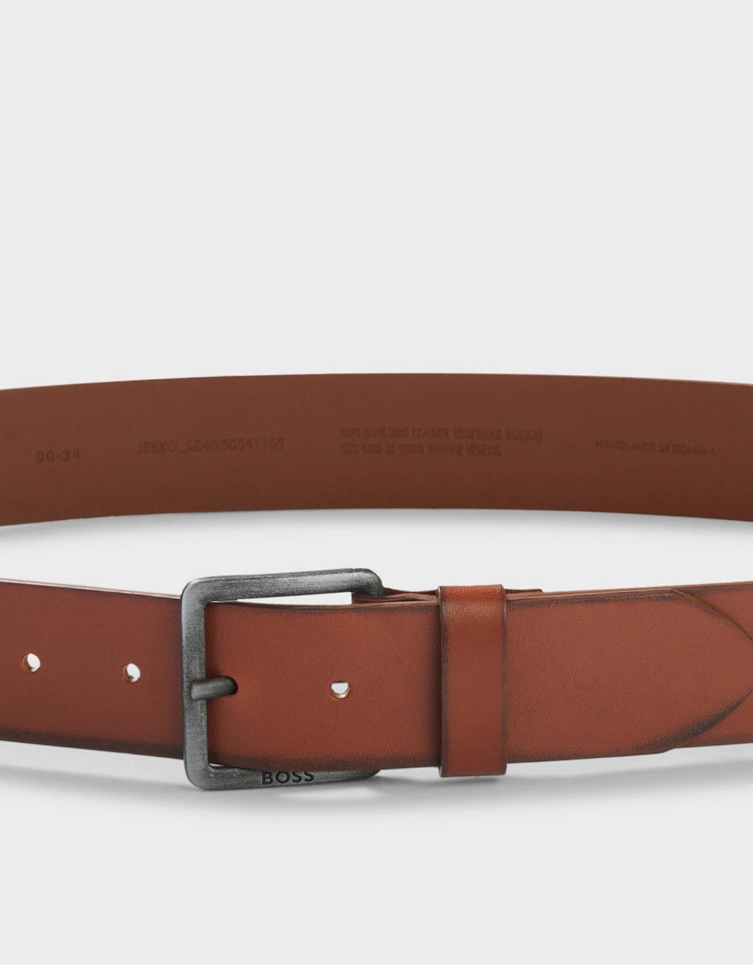 BOSS Orange Jeeko Mens Leather Belt with Logo Buckle - Medium Brown 210