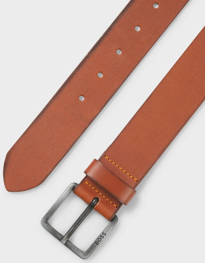 BOSS Orange Jeeko Mens Leather Belt with Logo Buckle - Medium Brown 210