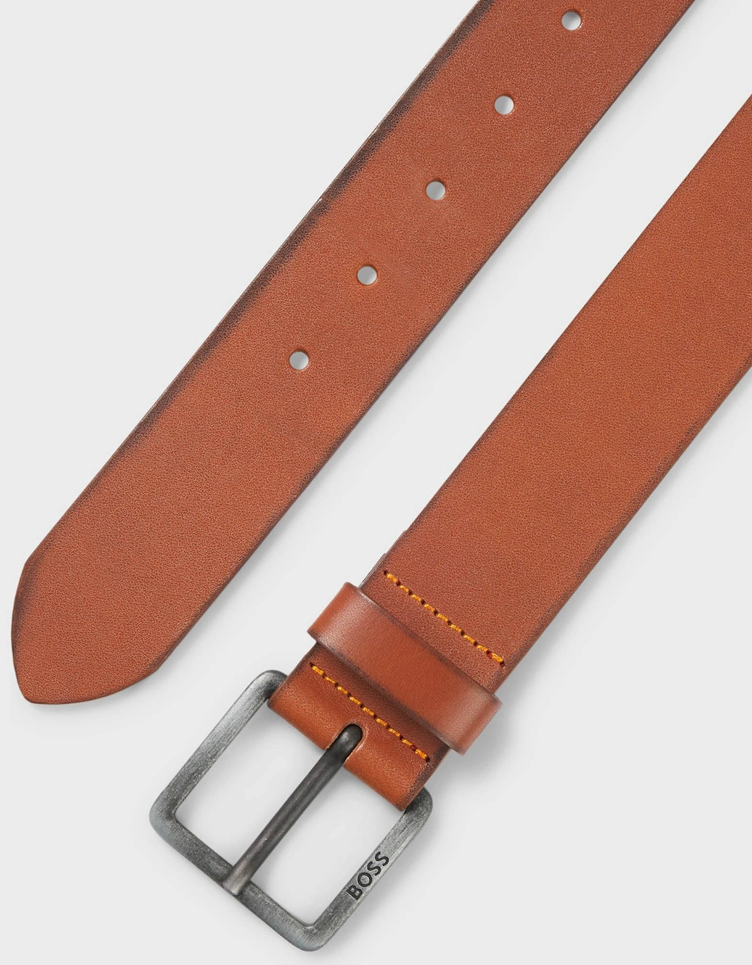 BOSS Orange Jeeko Mens Leather Belt with Logo Buckle - Medium Brown 210