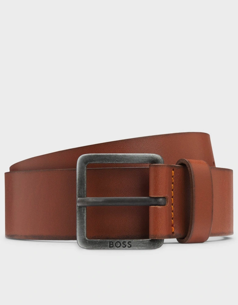 BOSS Orange Jeeko Mens Leather Belt with Logo Buckle - Medium Brown 210