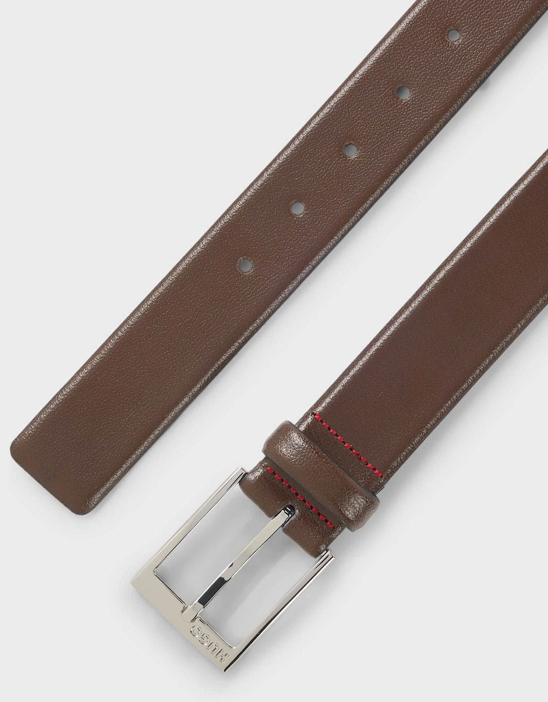 HUGO Gellot Mens Grained-Leather Belt with Logo Engraved Buckle - Dark Brown 202
