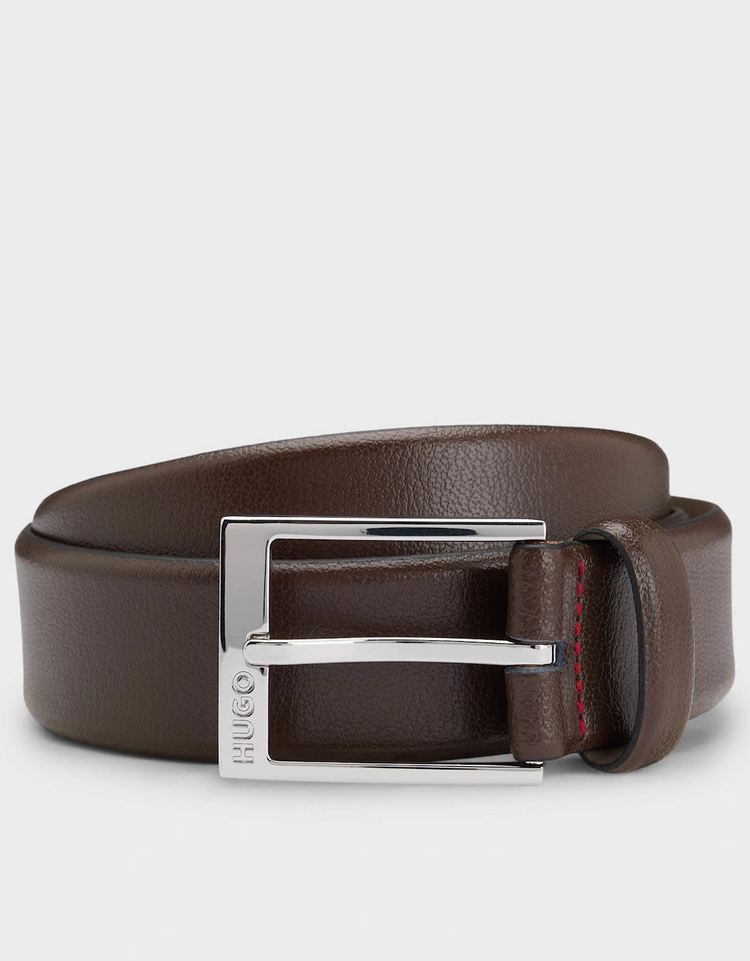 HUGO Gellot Mens Grained-Leather Belt with Logo Engraved Buckle - Dark Brown 202, 5 of 4