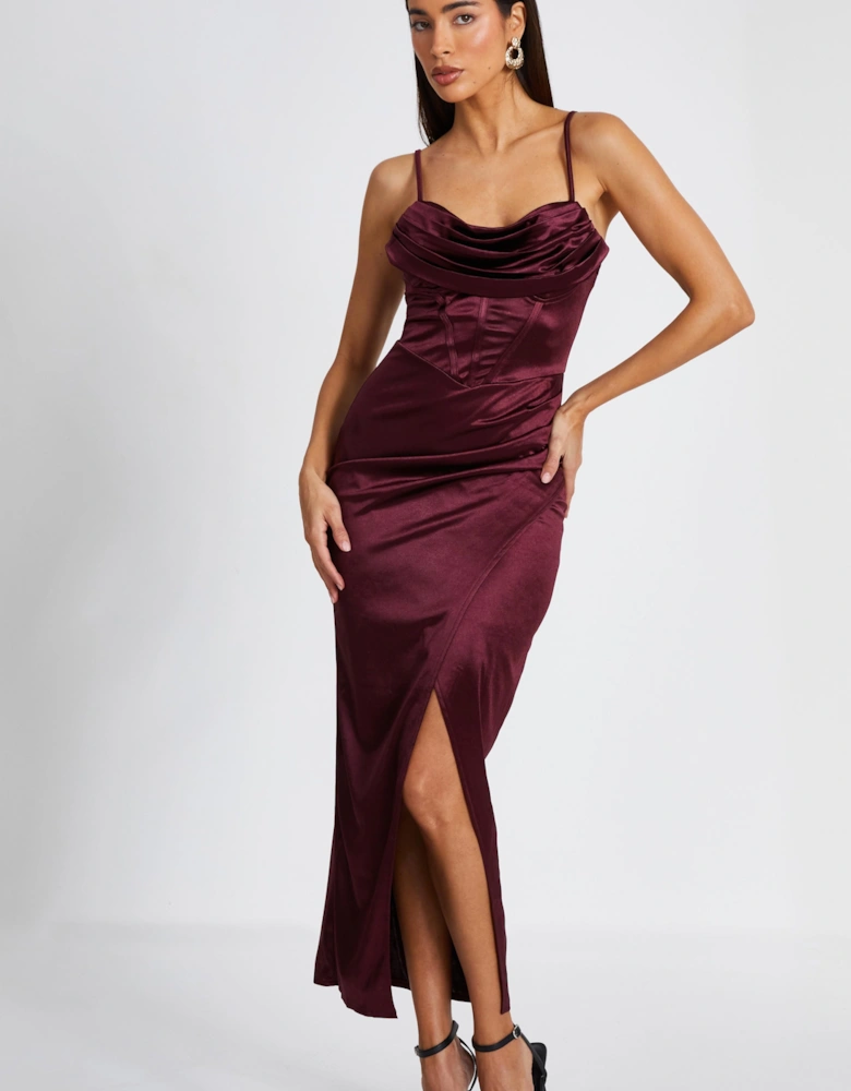 Red Satin Corset Midi Dress