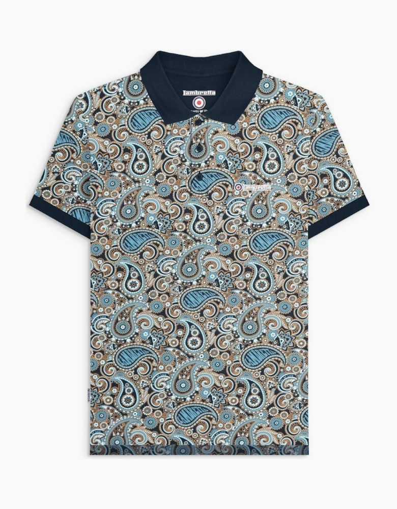 Lambretta Mens Paisley Brand Three Button Retro Polo Shirt Top