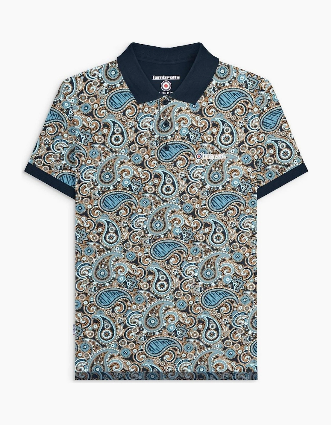 Lambretta Mens Paisley Brand Three Button Retro Polo Shirt Top