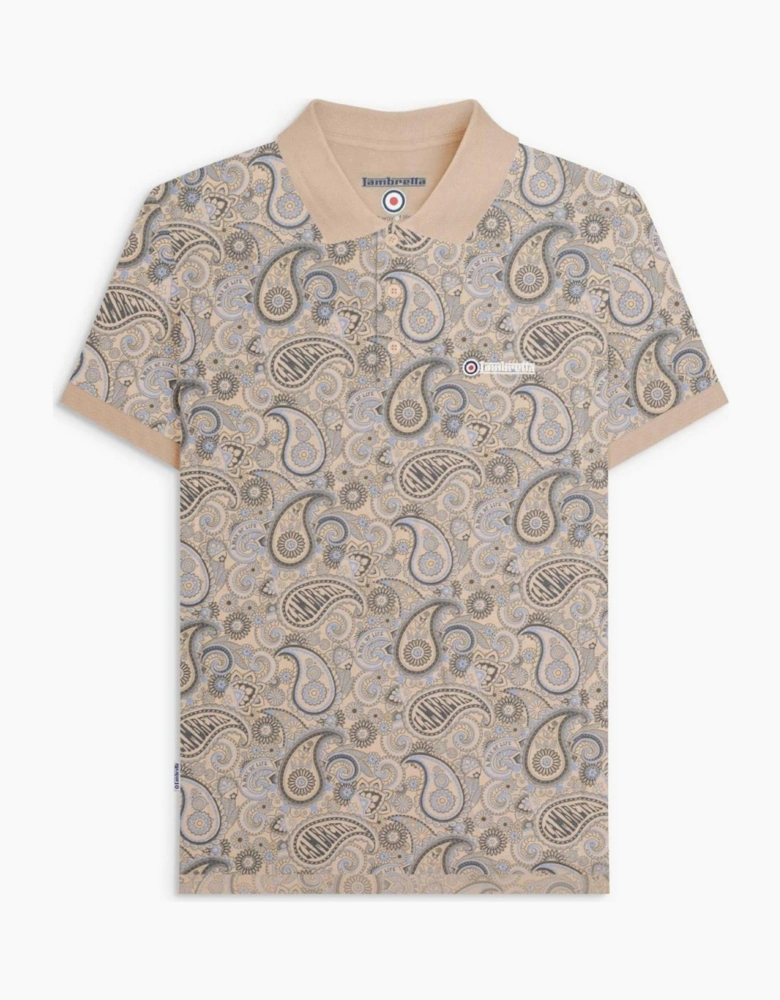 Lambretta Mens Paisley Brand Three Button Retro Polo Shirt Top
