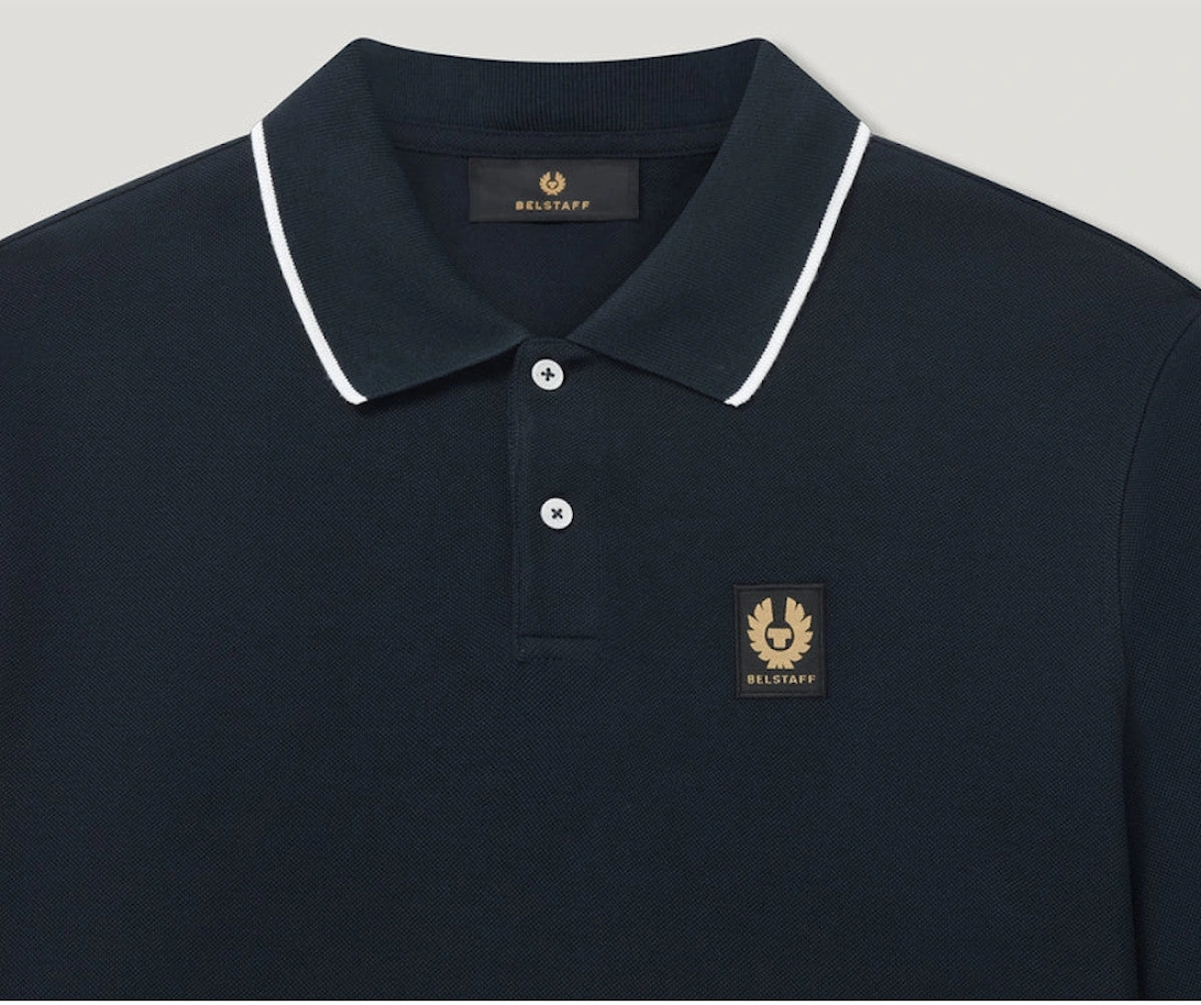 Tipped Long Sleeved Polo Shirt Dark Ink
