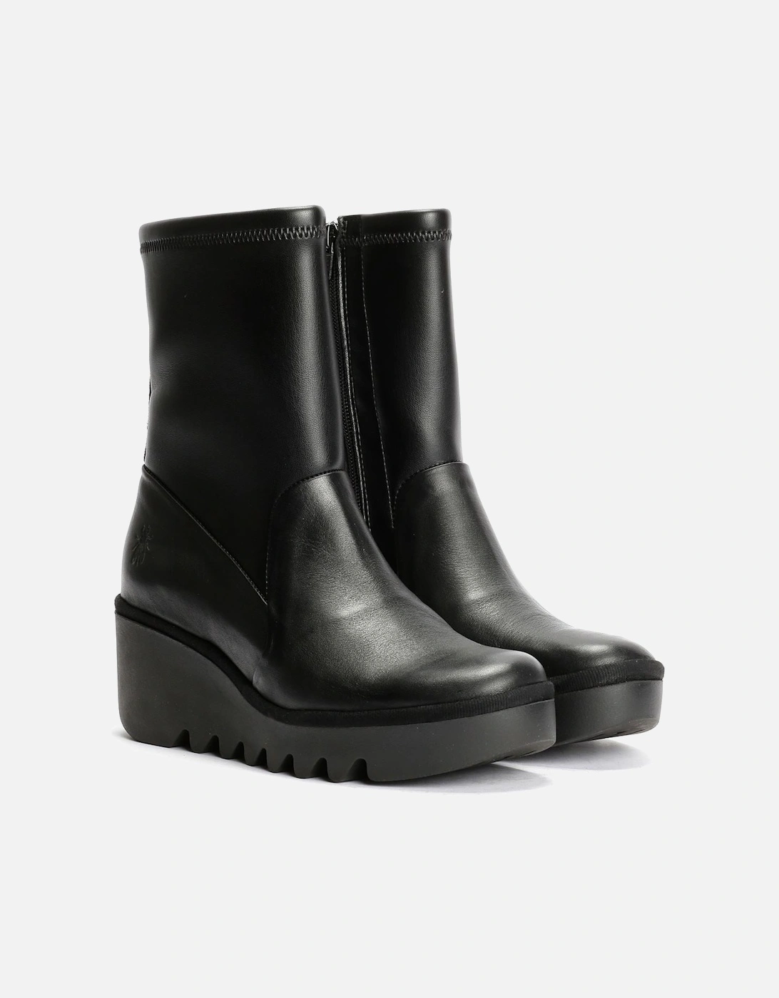 Women's Fly London Boik Wedge Stretch Leather Women's Black Boots - Size: 3