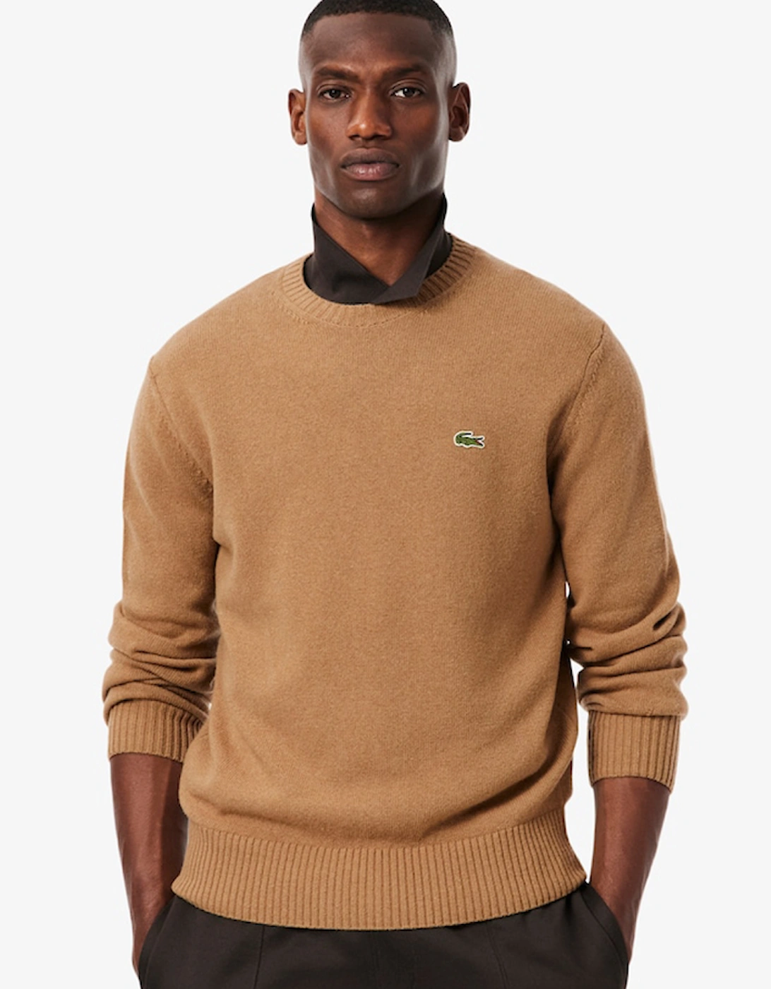 Lacoste Men's Brown Carded Wool Crew Neck Sweater  Large
