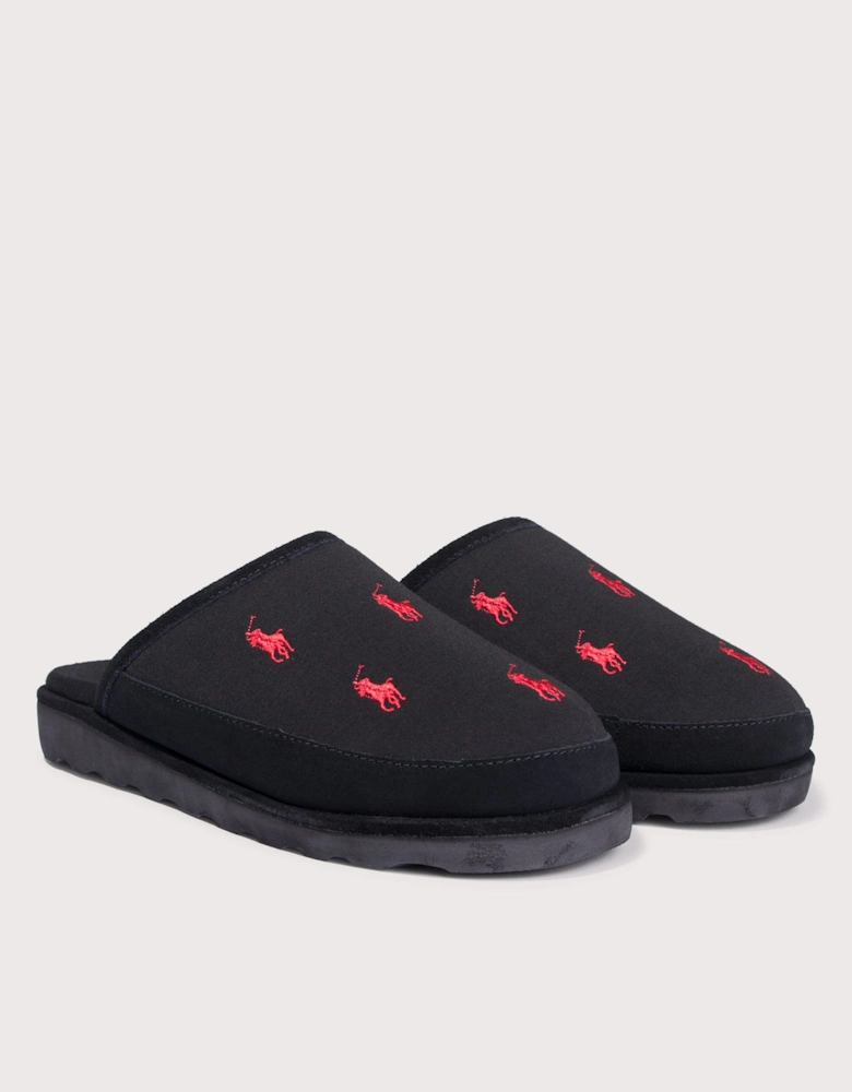 Reade Suede-Trim Polo Pony Scuff Slippers