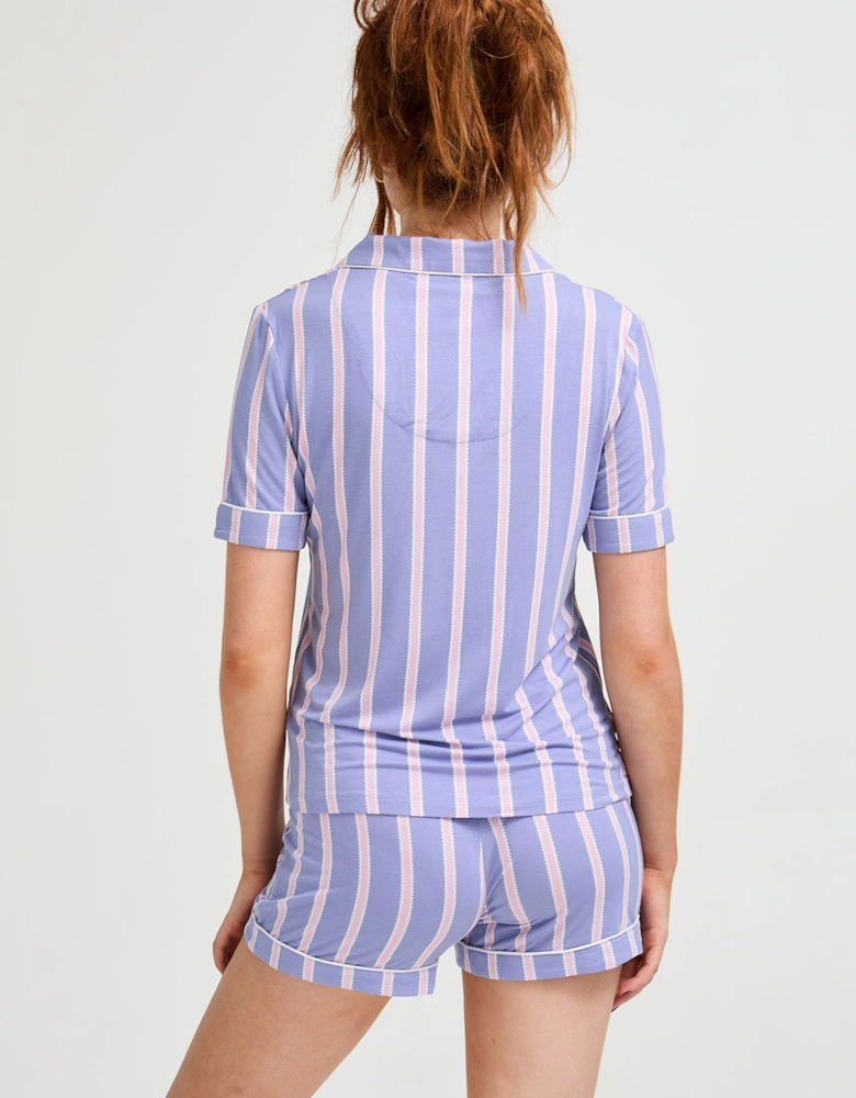 Bamboo Shirt Short Set in Heather Stripe