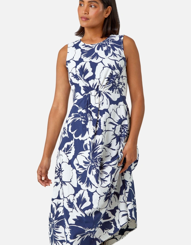 Sleeveless Cotton Blend Floral Midi Dress