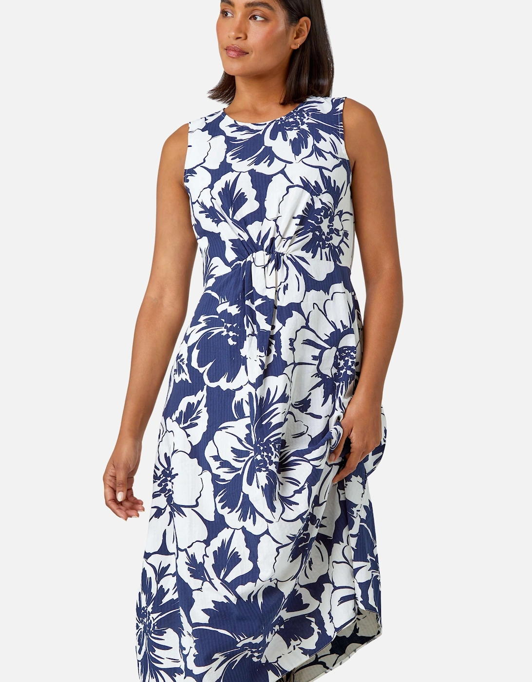 Sleeveless Cotton Blend Floral Midi Dress, 2 of 1