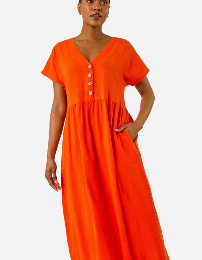 Linen Look Button Midi Dress