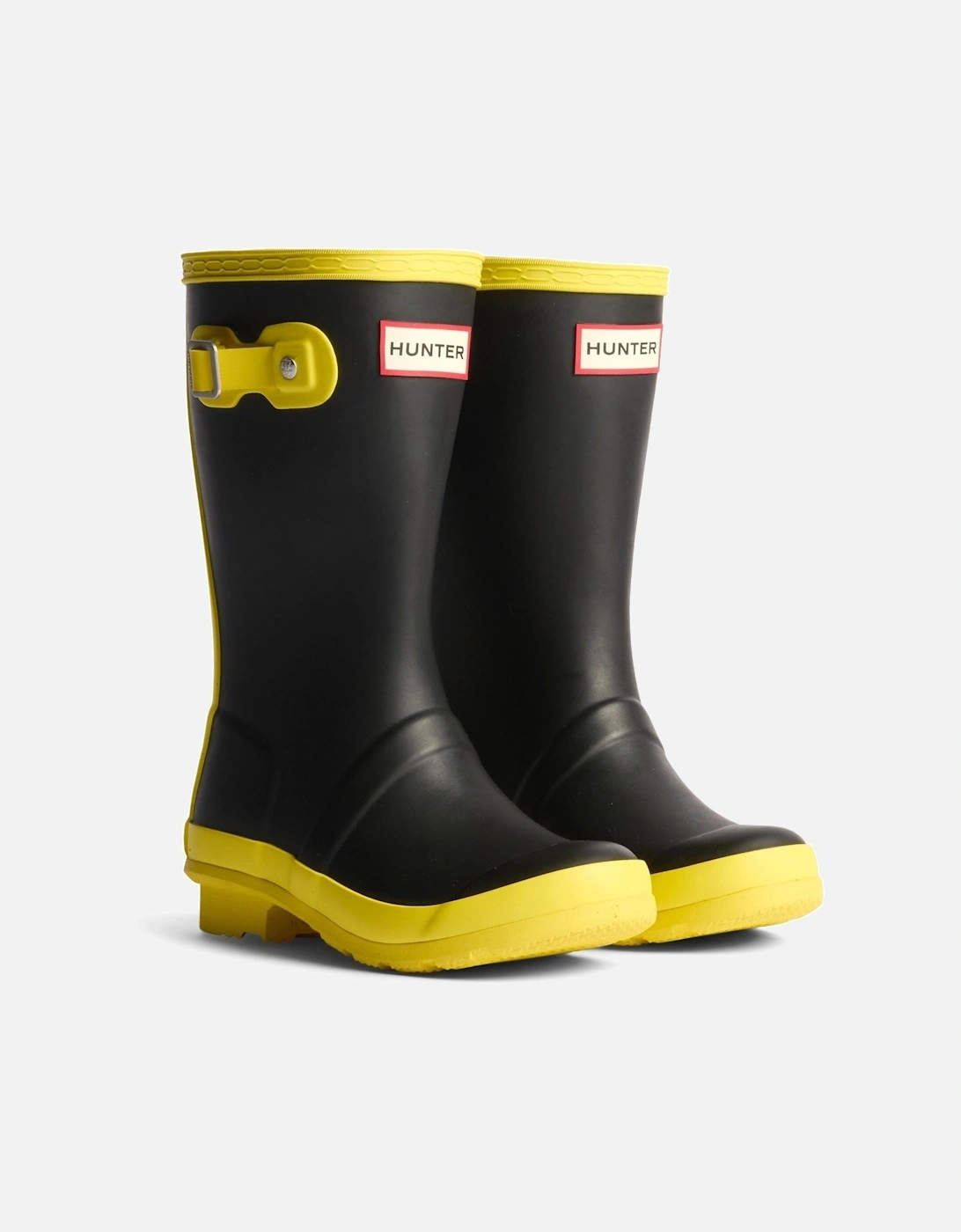 Hunter Junior Originals Boot Rubber Kid's Black/Illuminating Yellow Wellington Boots - Size: UK 2 / eu 34 / us 3