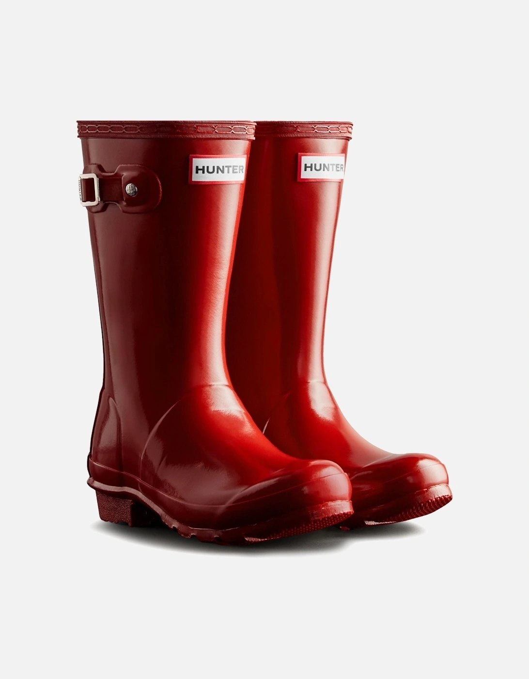 Hunter Junior Originals Gloss Boot Rubber Kid's Military Red Wellington Boots - Size: UK 2 / eu 34 / us 3