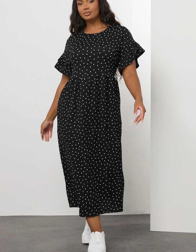 Polka Dot Frill Sleeve Midaxi Dress