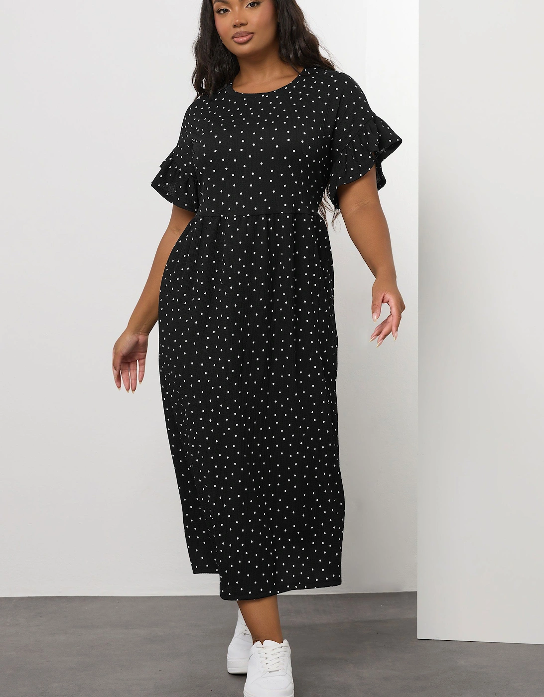 Polka Dot Frill Sleeve Midaxi Dress, 2 of 1
