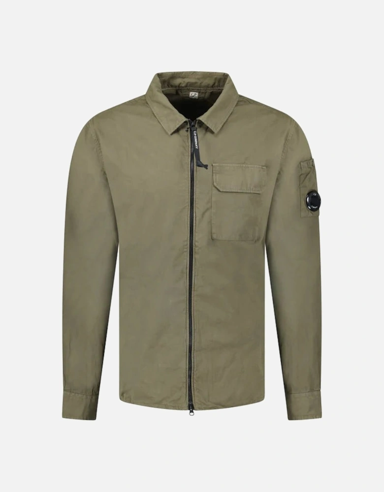 Zip-Up Lens Overshirt in Khaki