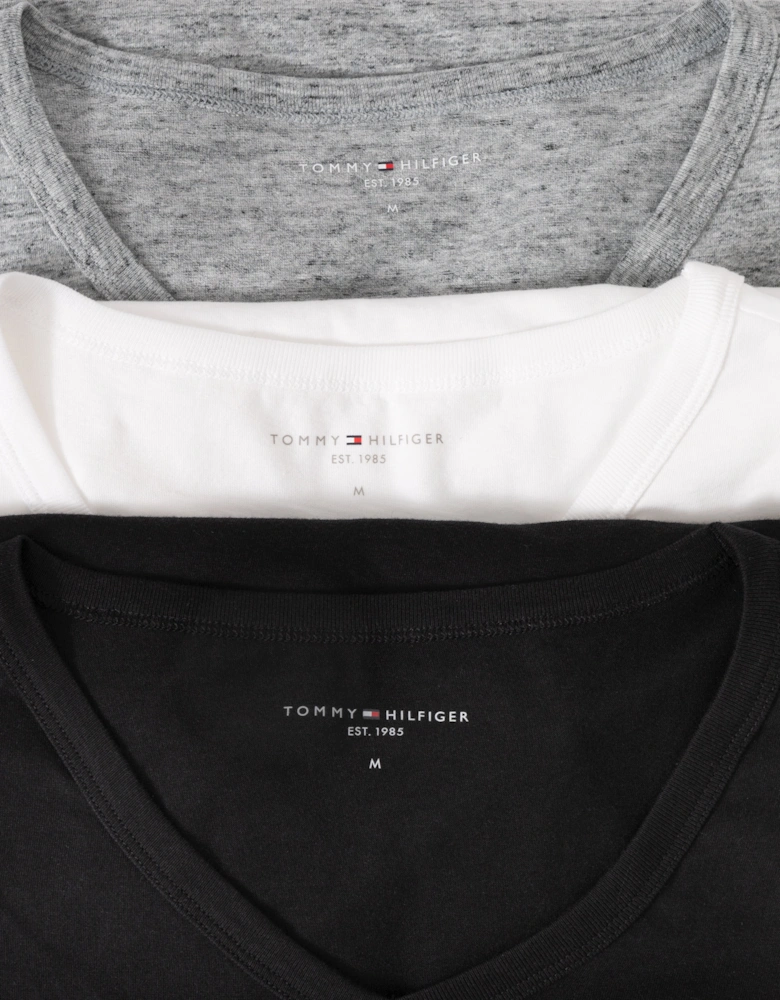 3 Pack Mens V-Neck T-Shirts - Black/White/Mid Grey Heather