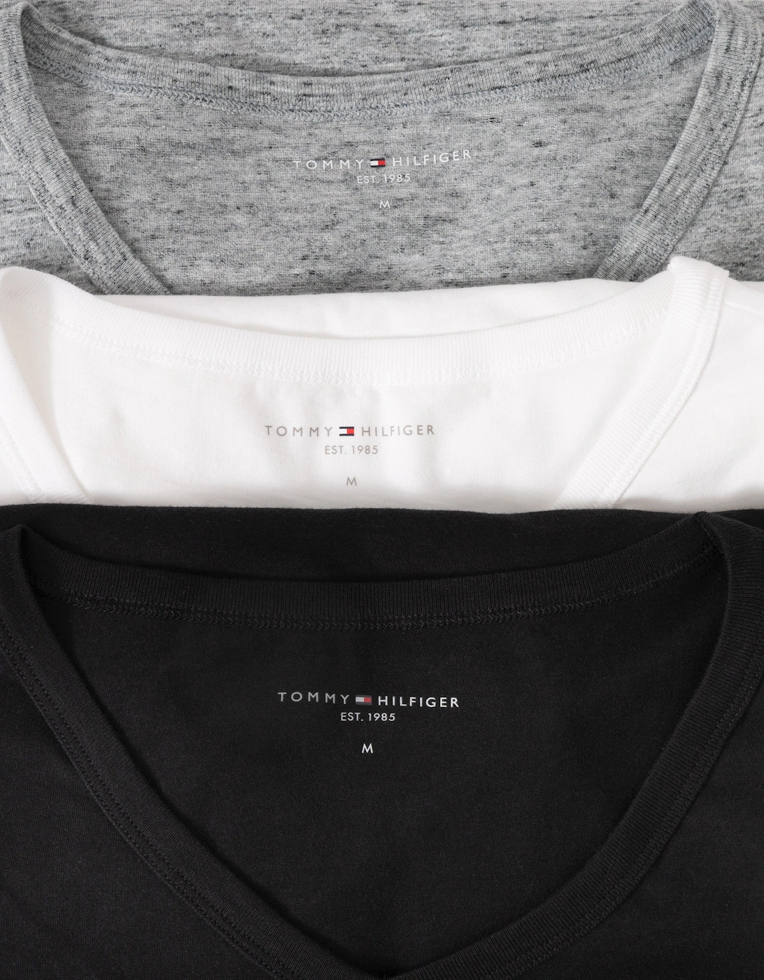 3 Pack Mens V-Neck T-Shirts - Black/White/Mid Grey Heather