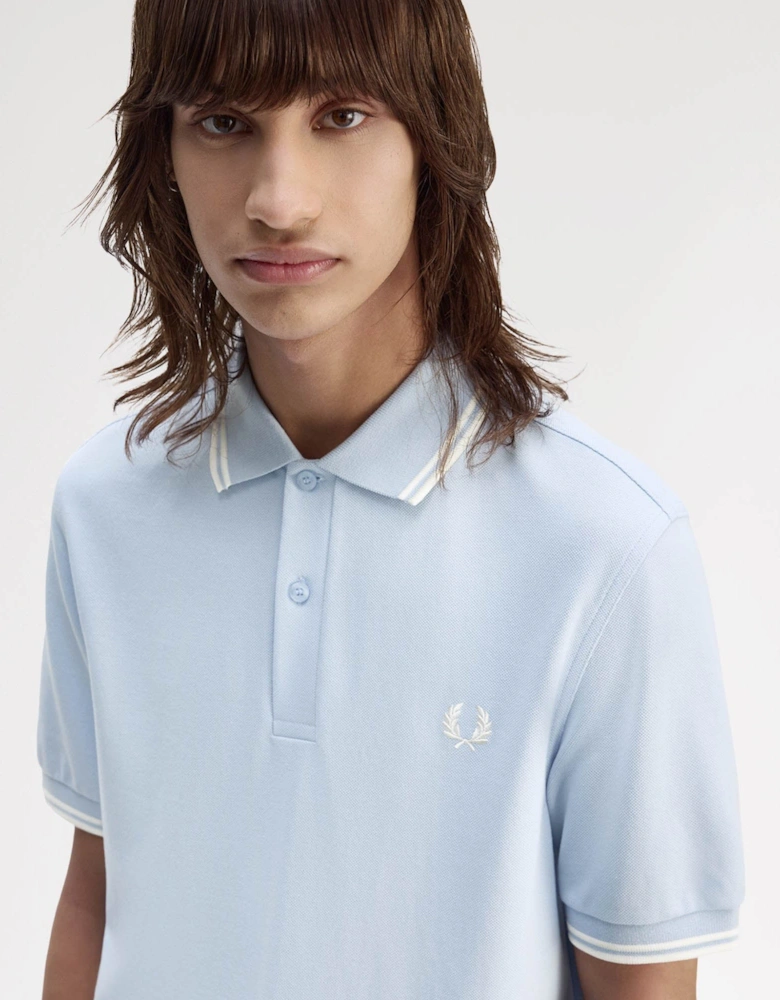Mens Twin Tipped Signature Polo Shirt - Light Smoke/Ecru 51A