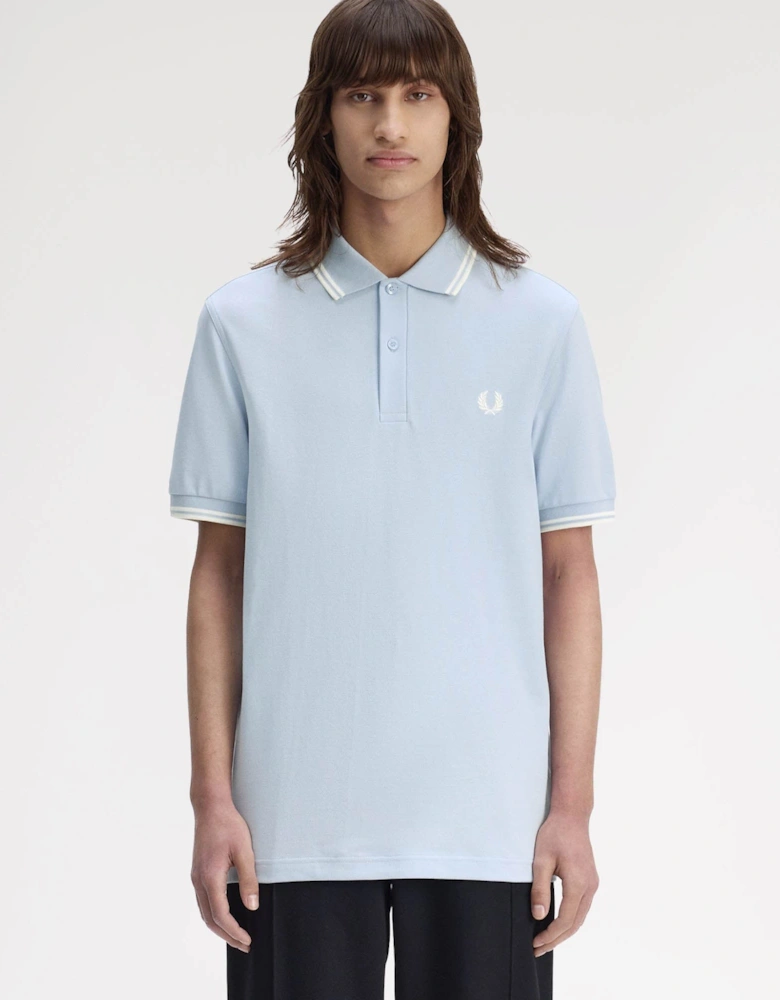 Mens Twin Tipped Signature Polo Shirt - Light Smoke/Ecru 51A