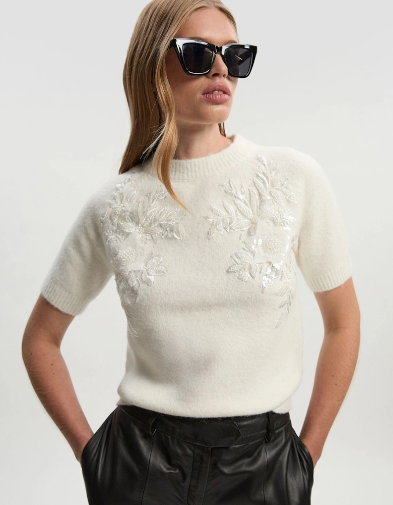 Archive Floral Embellished Cosy Wool Blend Top