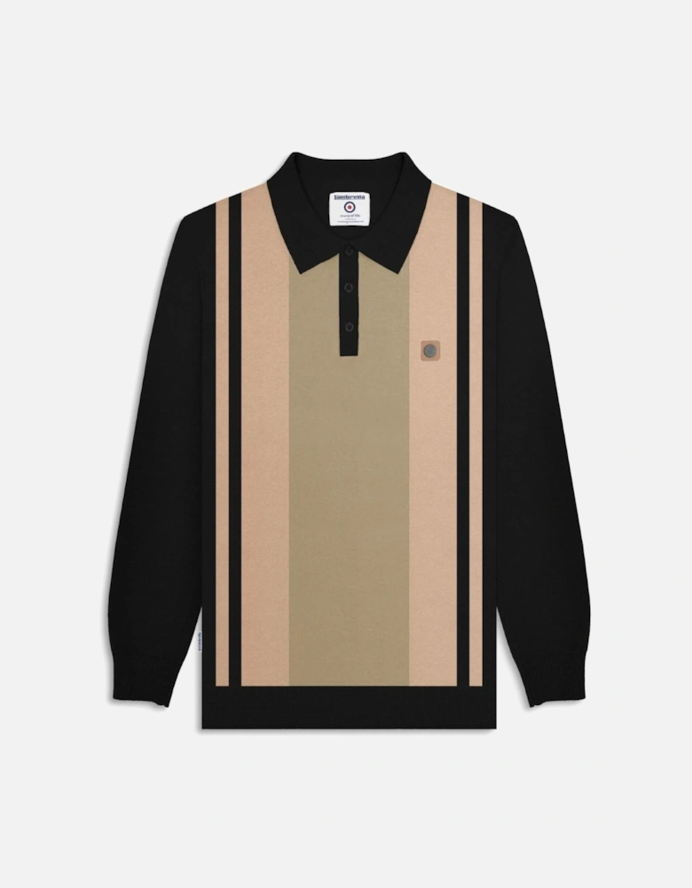 Mens Vintage Panel Polo Shirt Collar Button