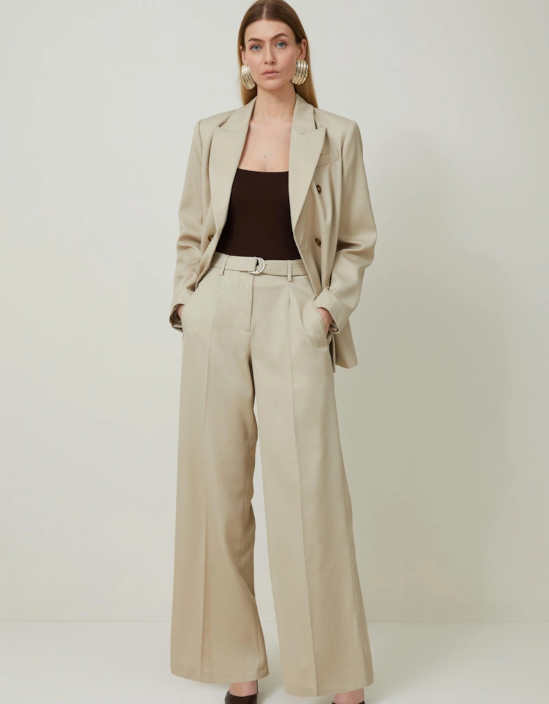 Tailored Wool Blend Straight Leg Trousers
