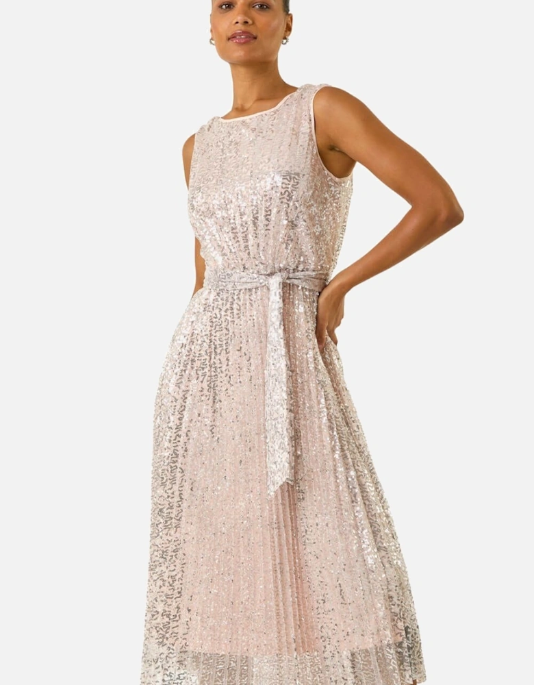 Sequin Pleated Midi Dress