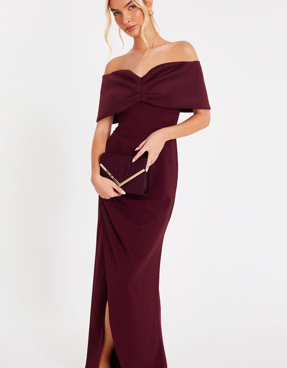 Wine Bardot Wrap Maxi Dress, 2 of 1