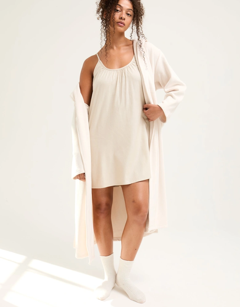 Ribbed Hooded Robe in Cream