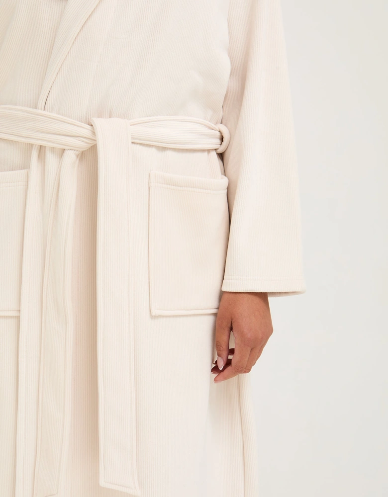 Ribbed Hooded Robe in Cream