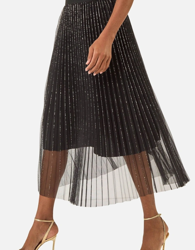 Shimmer Mesh Pleated Skirt