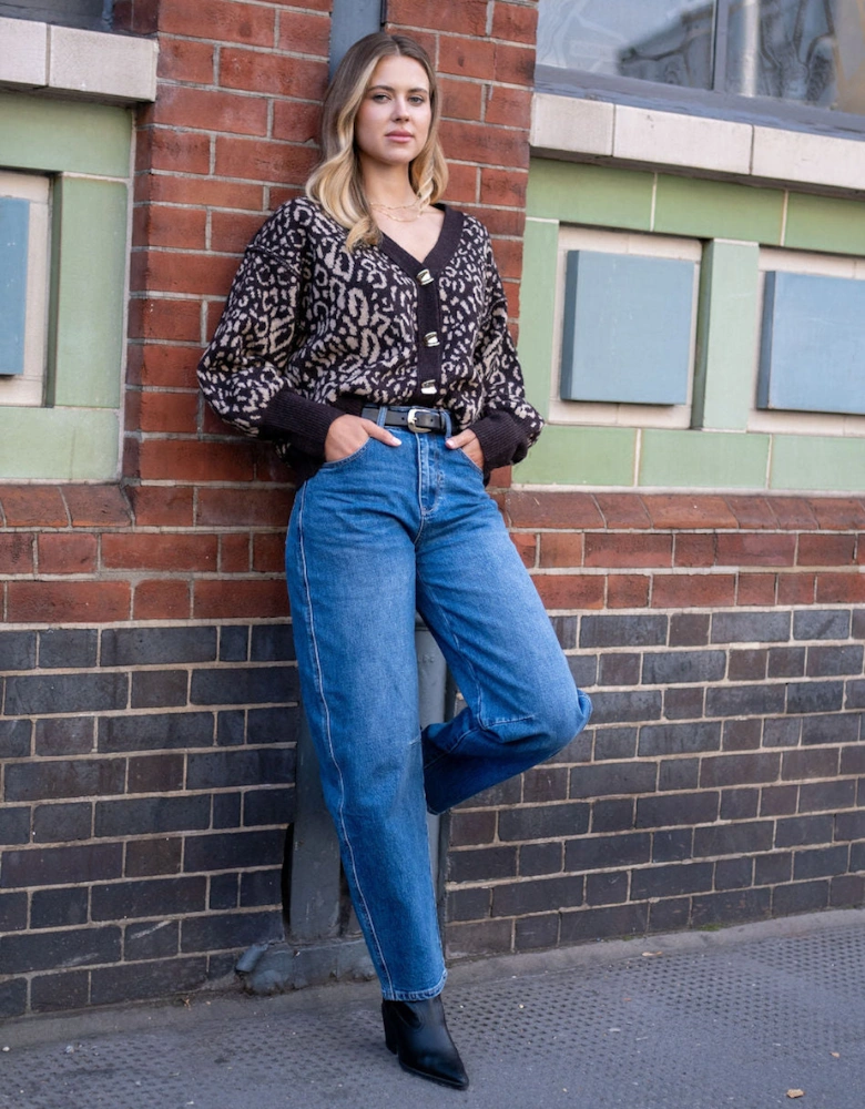 Chocolate Animal Print Wool Mix Cardigan Look Jumper