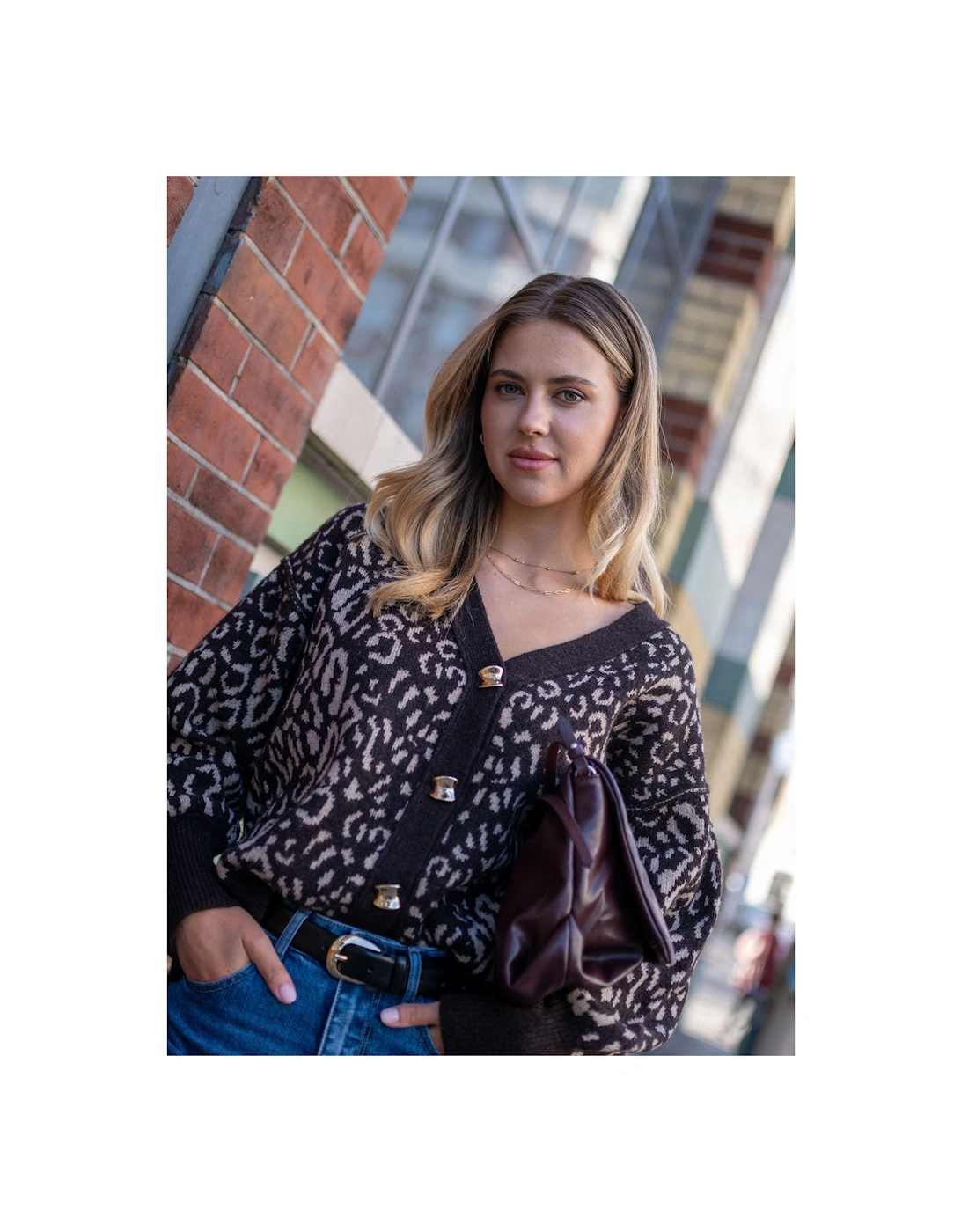 Chocolate Animal Print Wool Mix Cardigan Look Jumper