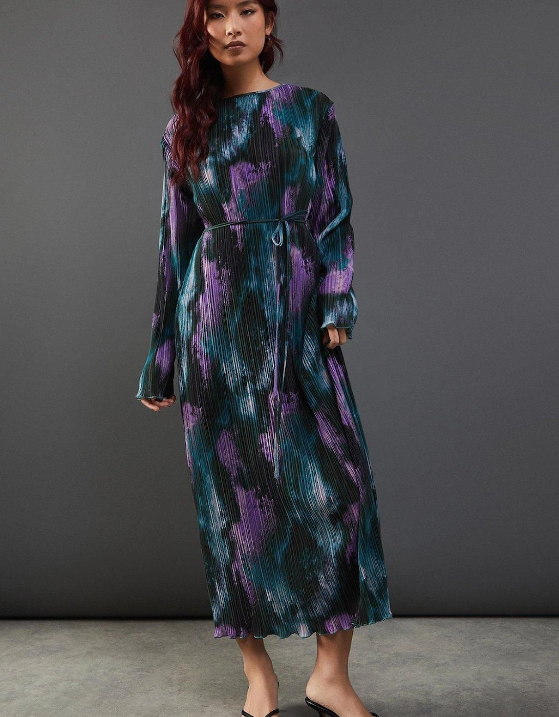 Marble Plisse Belted Column Midi Dress, 2 of 1