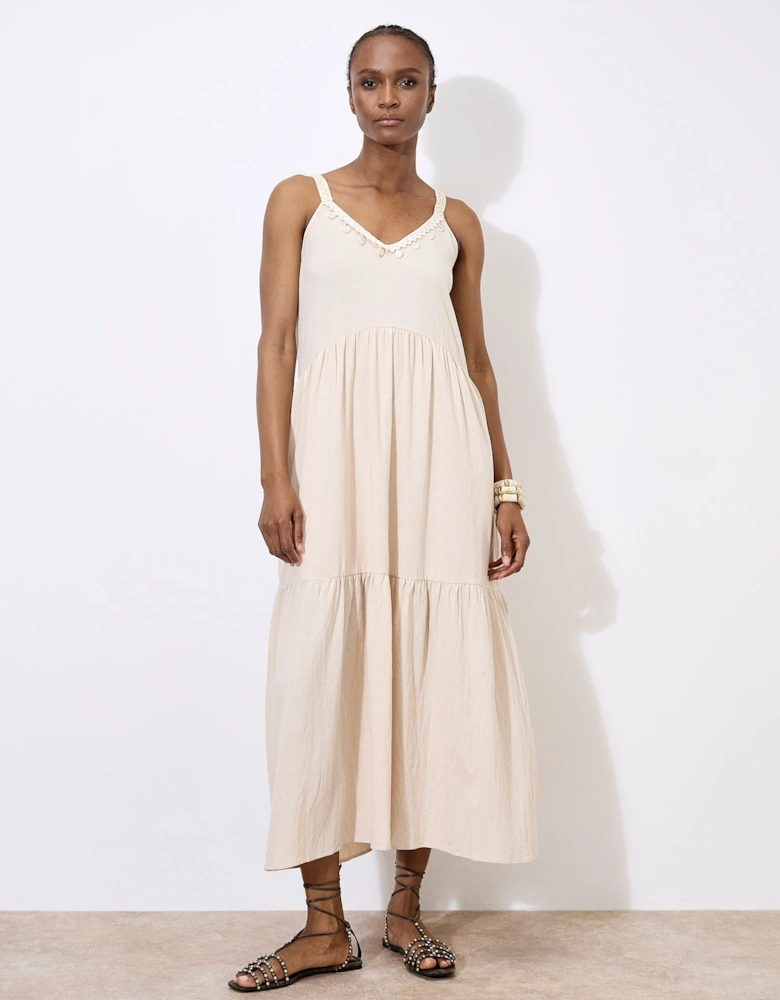 Bead Embellished Cotton Midaxi Dress