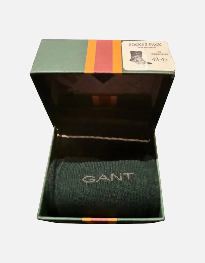 2-Pack Multi-Stripe Socks Gift Set, Tartan Green