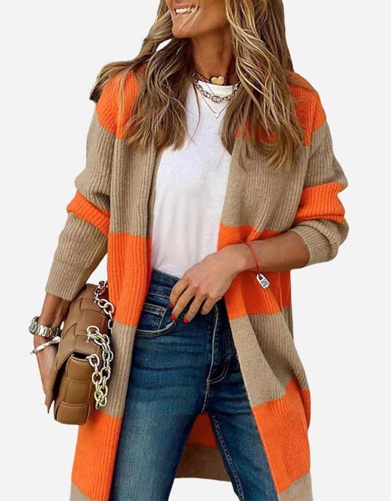 Orange Colorblock Ribbed Knit Cardigan