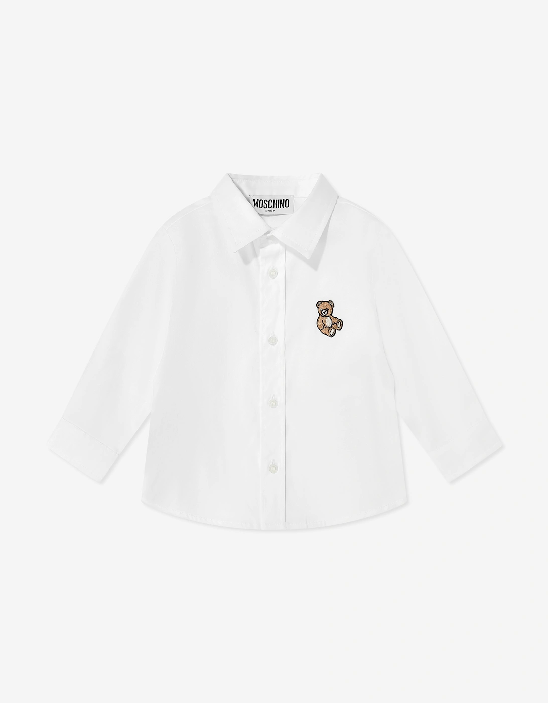Baby Boys Teddy Bear Shirt in White, 5 of 4