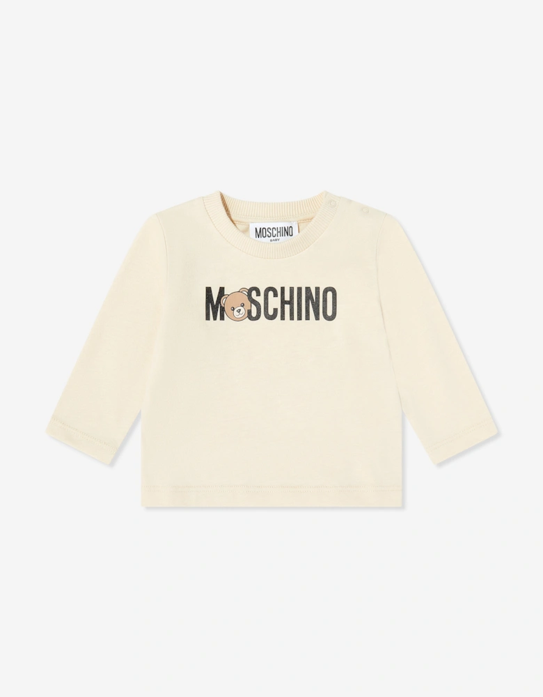 Baby Long Sleeve Logo T-Shirt in Beige