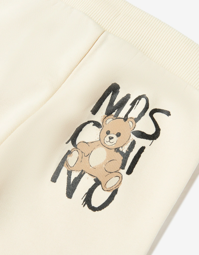 Kids Teddy Bear Logo Joggers in Ivory