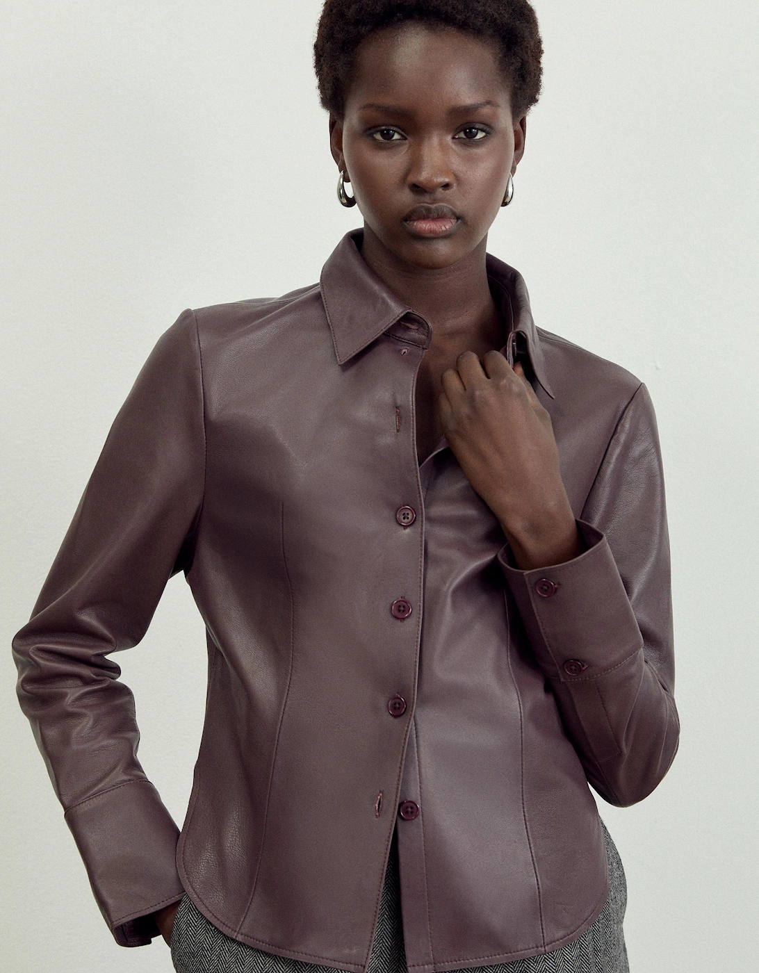 Leather Button Through Tailored Shirt, 2 of 1