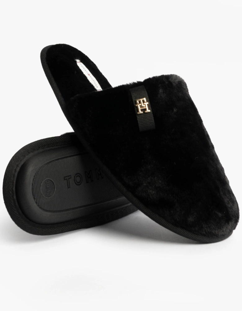 TH FAUX FUR HOUSE SH Womens Slippers Black