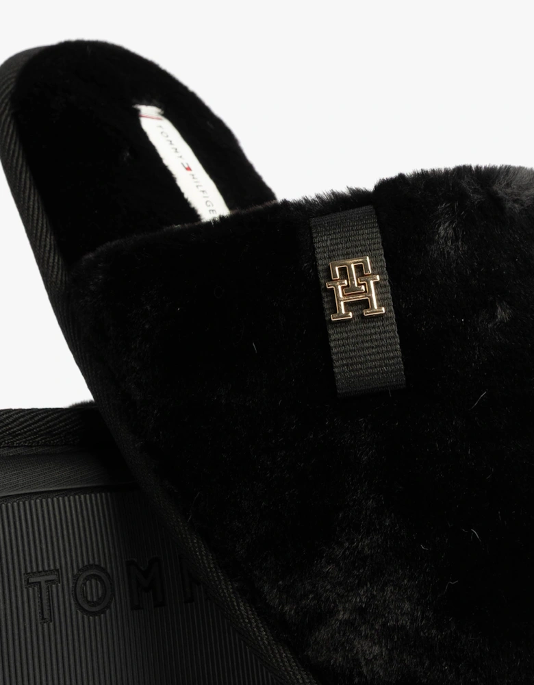TH FAUX FUR HOUSE SH Womens Slippers Black
