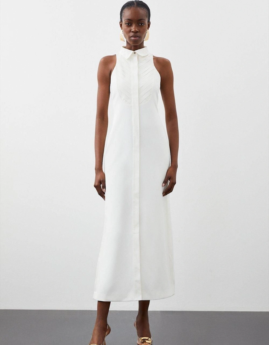 Tailored Compact Stretch Tuxedo Halter Neck Maxi Dress, 2 of 1