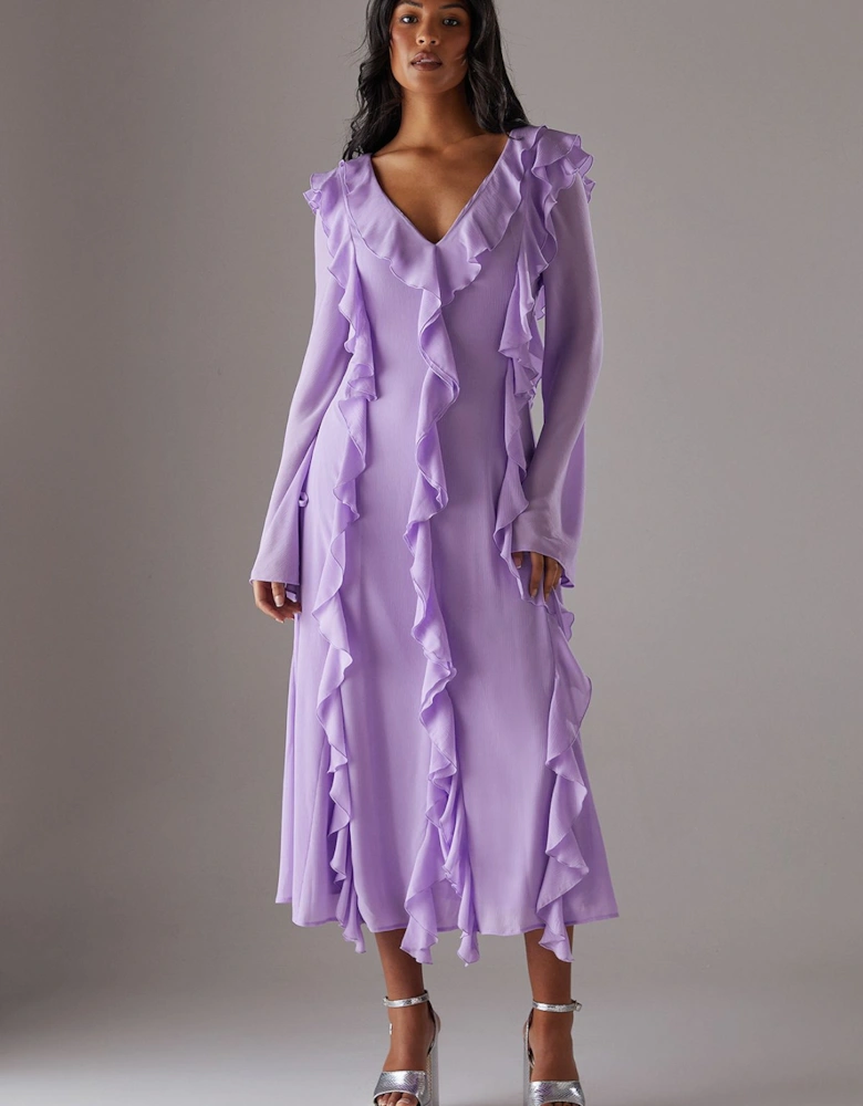 Premium Chiffon Ruffle Tie Cuff Maxi Dress