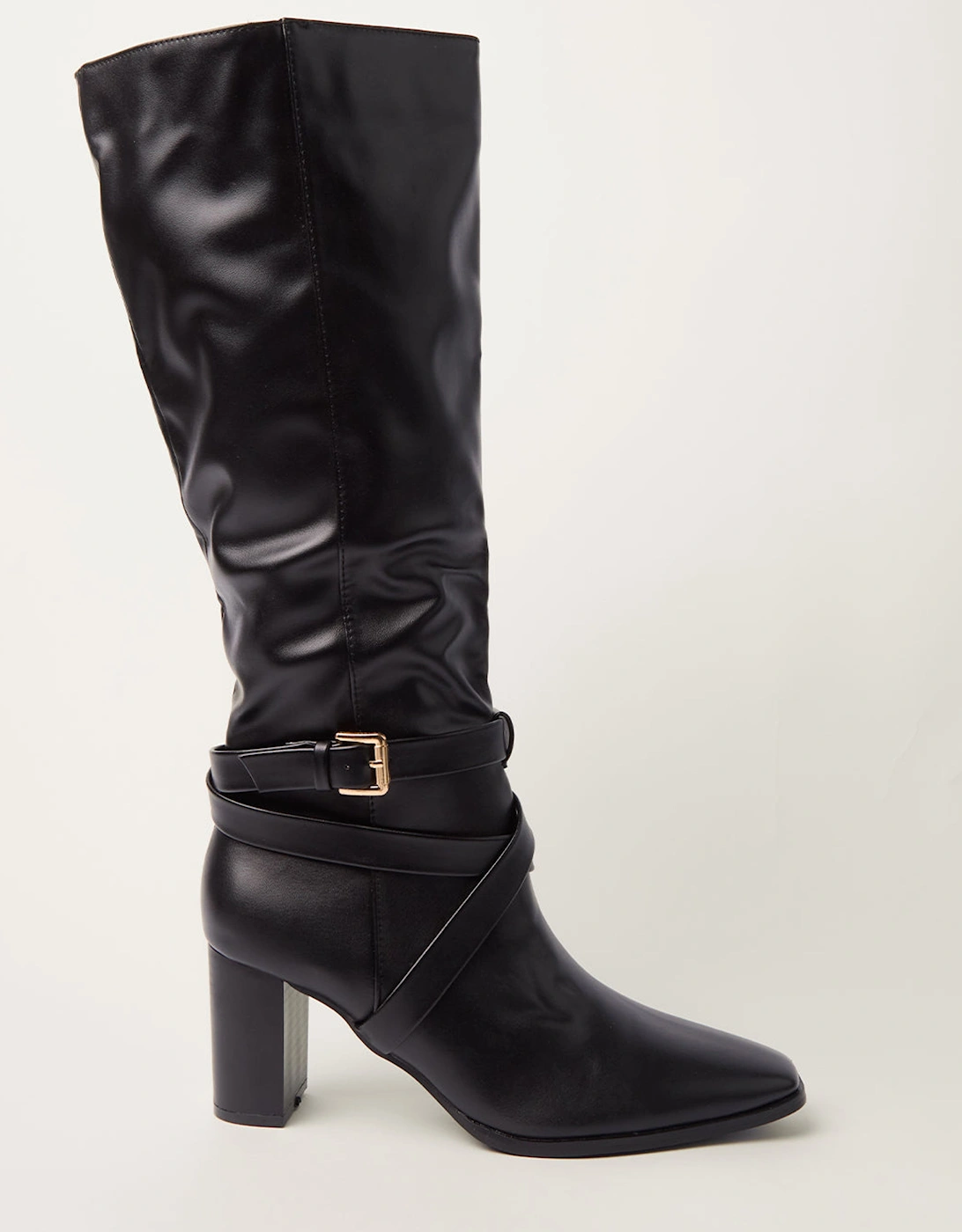Black Buckle Detail Knee High Boots, 2 of 1